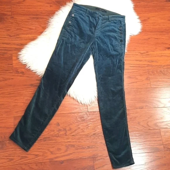 J Brand Forrest Green Velvet Flat Front Button Skinny Pants - Picture 4 of 6
